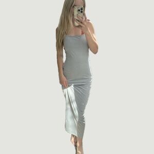 Women's Silver Slip Maxi Dress - Sleek Strappy Design
